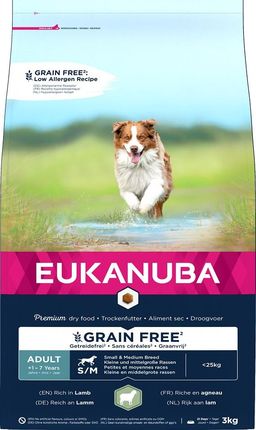 Eukanuba Grain Free Jagnięcina dla dorosłych psów małych i średnich ras 3kg