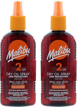 Malibu Dry Oil Spray SPF2 Olejek Brązujący Do Opalania 200ml x2szt