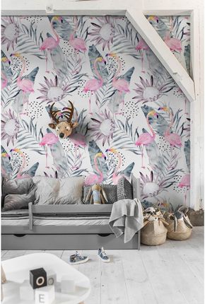 Coloray Tapeta Na Ścianę Flamingi Z Liśćmi Retro 360x250