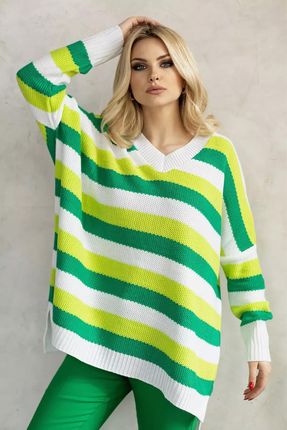 Kolorowy sweter z dłuższym tyłem (Zielony, Uniwersalny)