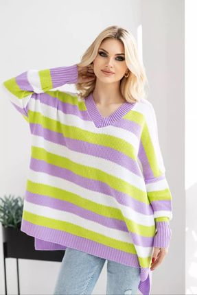 Kolorowy sweter z dłuższym tyłem (Liliowy, Uniwersalny)