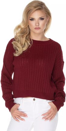 Ażurowy sweter damski z miękkiej przędzy (Bordowy, Uniwersalny)