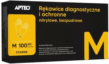 Synoptis Rękawice Czarne Nitrylowe Apteo Diagnostyczne I Ochronne, Bezpudrowe, Rozmiar M, 100szt.