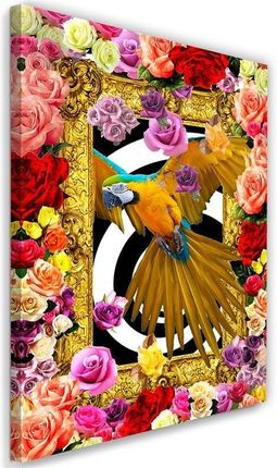 Feeby Obraz Na Płótnie Papuga I Kolorowe Kwiaty 40X60 828743