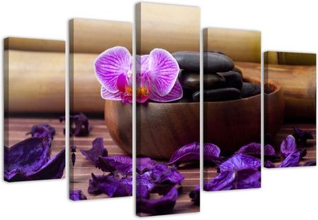 Feeby Obraz Pięcioczęściowy Na Płótnie Kompozycja Zen Z Różową Orchideą 150X100 826735