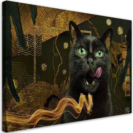 Feeby Obraz Na Płótnie Czarny Kot Złota Abstrakcja 60X40 833443