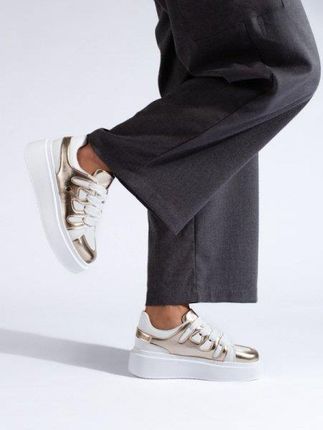 Sneakersy na wysokiej platformie złoto-białe Shelovet
