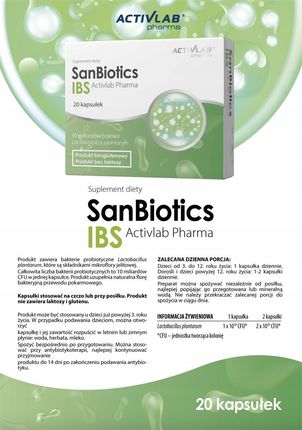 Complément Alimentaire Activlab SanBiotics IBS - 20 Gélules, Pour Le Confort Intestinal