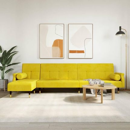 Sofa Rozkładana L Żółta 271X140X70 Cm Aksamit