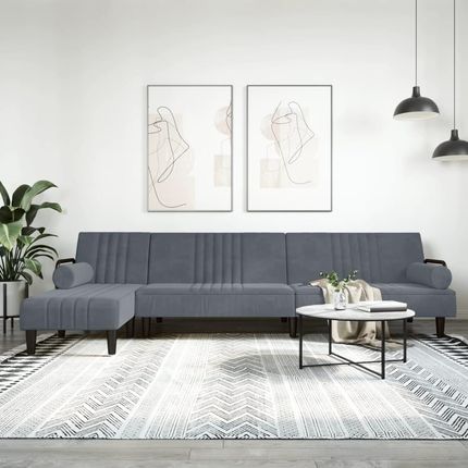 Sofa Rozkładana L Ciemnoszara 260X140X70 Cm Aksamit
