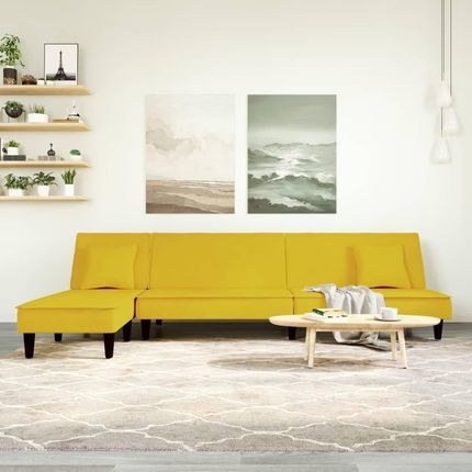 Sofa Rozkładana L Żółta 255X140X70 Cm Aksamit
