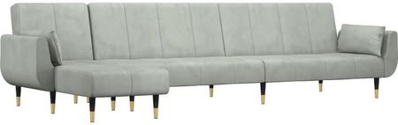 Sofa Rozkładana L Jasnoszara 275X140X70 Cm Aksamit
