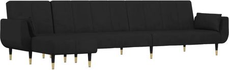 Sofa Rozkładana L Czarna 275X140X70 Cm Aksamit