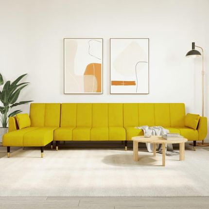 Sofa Rozkładana W Kształcie L Żółta 275X140X70 Cm Aksamit