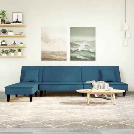 Sofa Rozkładana W Kształcie L Niebieska 255X140X70 Aksamit