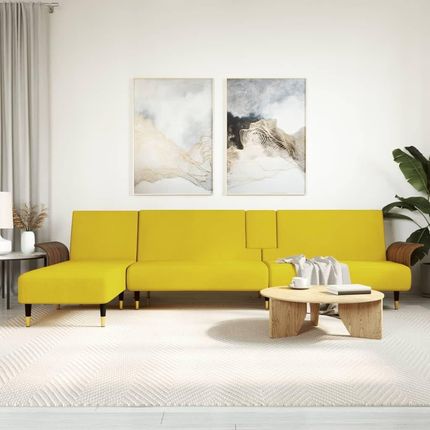 Sofa Rozkładana L Żółta 279X140X70 Cm Aksamit
