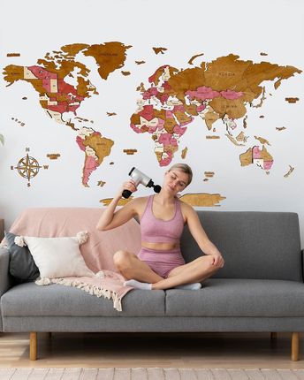 Sikorka.Net Kolorowa Mapa Świata 3D Na Ścianę | Pinky 150X70Cm Dąb