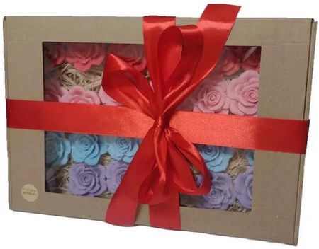 Mini mydełka 24 róże na prezent w pudełku z kokardą flowerbox