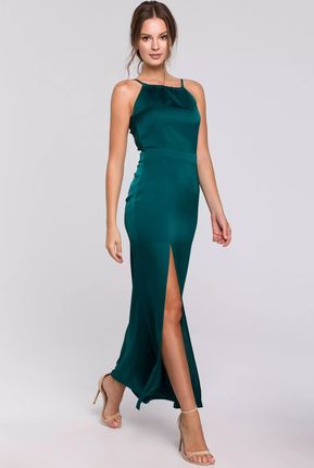 Wieczorowa sukienka maxi z rozcięciem z przodu (Zielony, S)