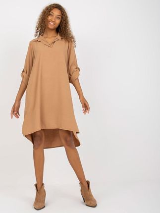 Sukienka koszulowa oversize asymetryczna camelowa