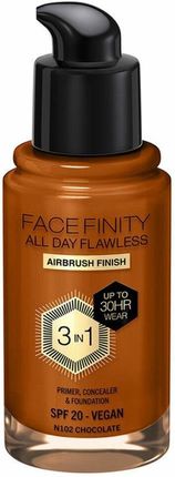 Max Factor Facefinity All Day Flawless Trwały Podkład Spf 20 Odcień N102 Chocolate 30ml