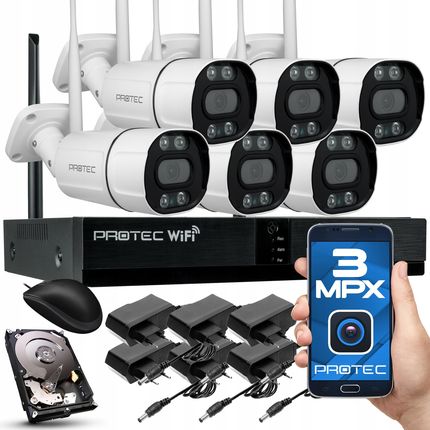 Protec Kompletny Monitoring Wifi Zestaw 6 Kamer 3Mpx Fhd