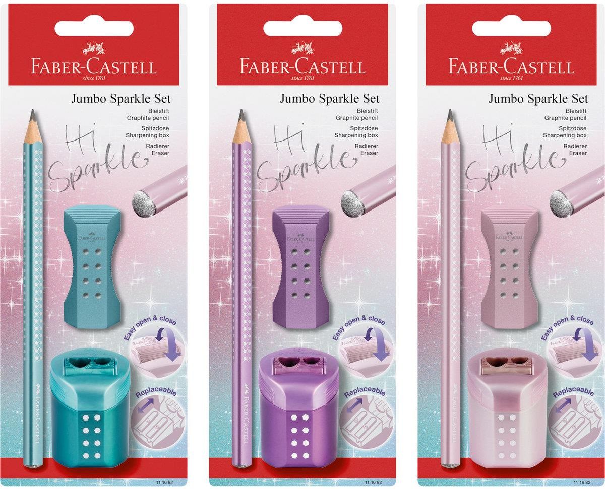 Zdjęcie Faber-Castell Faber-Castell Jumbo Sparkle Cosmic Zestaw Ołówek + Temperówka Rollon Gumka Rollon Mix Kolorów Blister - Śrem