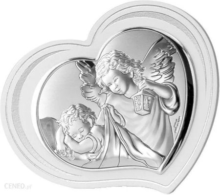 Sovrani Srebrny Obrazek Na Chrzest Święty Aniołek Z Latarenką W Białej Oprawie Serca