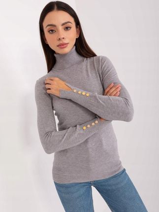 Golf damski sweter szary z guzikami na rękawach