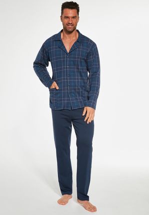 Piżama męska kratka jeans rozpinana dł rękaw  S-XXL (XL, jeans)
