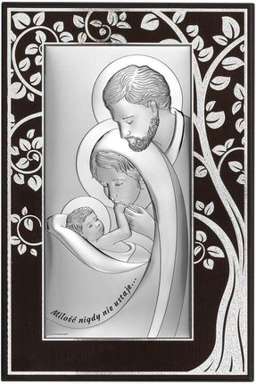 Sovrani Srebrny obrazek z wizerunkiem Świętej Rodziny w drewnianej ramce