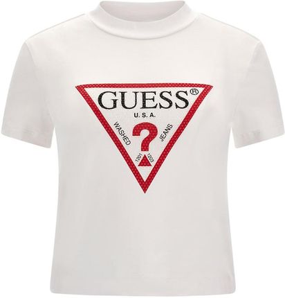 Damska Koszulka z krótkim rękawem Guess SS MN Triangle Strass Tee W3Bi54J1314-G011 – Biały