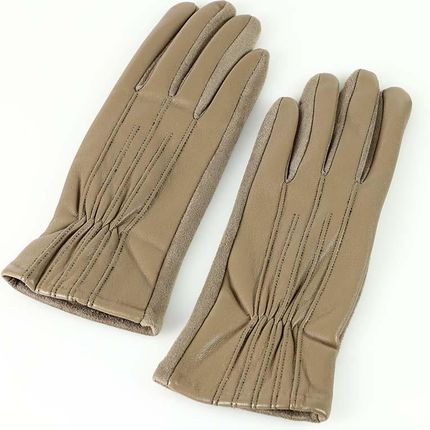 Rękawiczki damskie skóra eco - marszczone beżowe