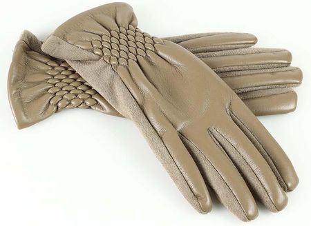 Stylowe rękawiczki damskie skóra eco na ściagaczu - MARCO MAZZINI beżowe