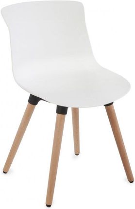 Krzesło Fox na drewnianych nogach z plastikowym siedziskiem, minimalistyczne, białe