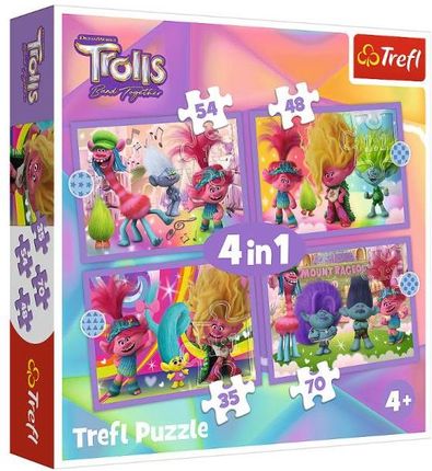 Trefl Puzzle 4w1 Przygody kolorowych Trolli 34622