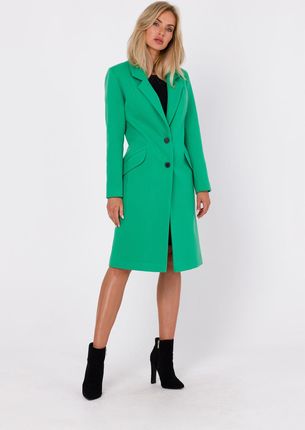 Klasyczny płaszcz damski zapinany na guziki (Zielony, S)
