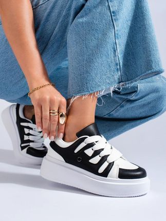 Czarno-białe sneakersy damskie na grubej podeszwie Shelovet