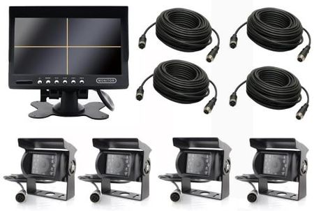 Monitor 7 cali QUAD + 4 kamery + 2x10m + 2x15m