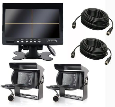 Monitor 7 cali QUAD + 2 kamery + 10m + 15m