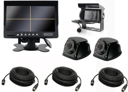Monitor 7 cali QUAD + kamera cofania + 2 kamery boczne + 2x3m + 15m