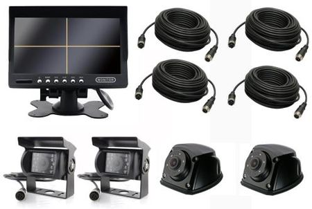 Monitor 7 cali QUAD + 2 kamery cofania + 2 kamery boczne + 2x3m + 10m + 15m