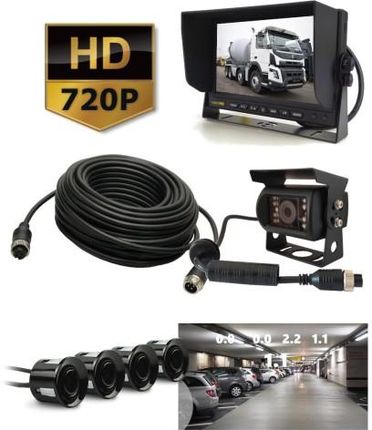 Zestaw Monitor AHD 7 + Kamera 720P + przewód 15m + czujniki cofania wideo 4-PIN 720P
