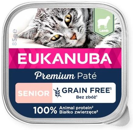 Eukanuba Grain Free Senior Jagnięcina mokra karma dla starszych kotów 85g