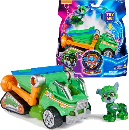 Spin Master Psi Patrol The Movie 2 Zestaw Figurka Rocky Zielone Auto Pojazd Do Recyklingu Światło Dźwięk