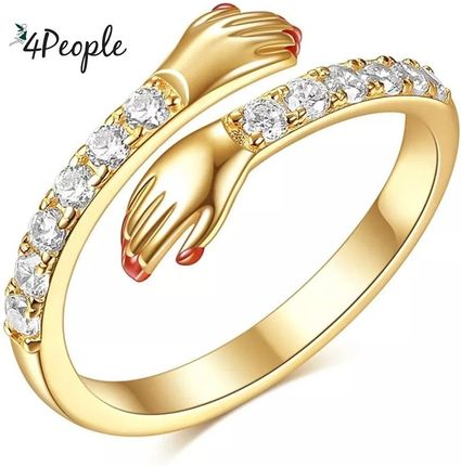 Pierścionek złoty damski prezent cyrkonie miłość dłonie pomalowane paznokcie na prezent