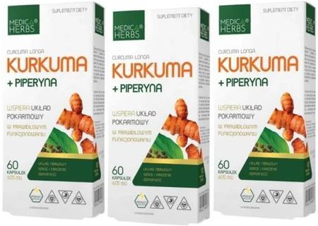 Zestaw 3X Kurkuma + Piperyna Medica Herbs