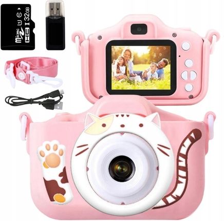 Zeetech Aparat Cyfrowy Dla Dzieci Kamera Gry Karta 32Gb Różowy Kotek