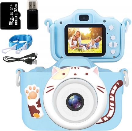 Zeetech Aparat Cyfrowy Dla Dzieci Kamera Gry Karta 32Gb Niebieski Kot