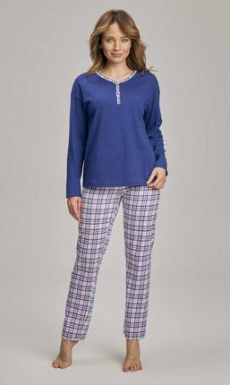 Piżama damska,krata, długi rekaw, długie spodnie (339 Granat Fioletowy, XL/44)